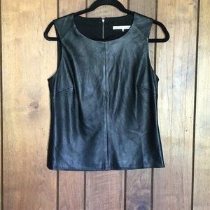 Trina Turk Black leather sleeveless top, zips up back, tank top. Size 4. Classic